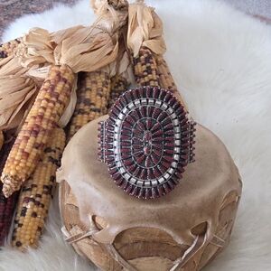 Fabulous Large Native Anerican Coral Cuff By Violet & Jeffrey Begay ❤️